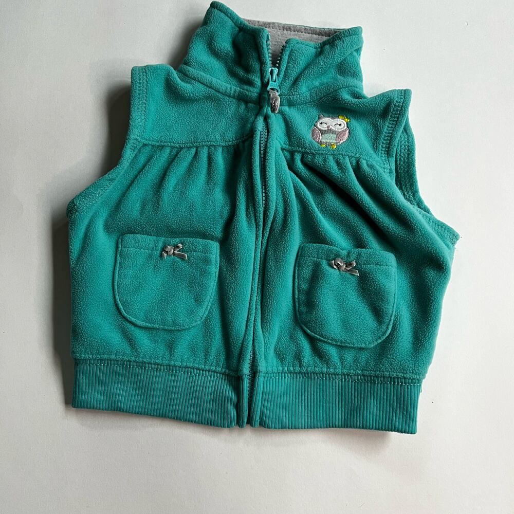 Carterโs Fleece Zip-up Vest Jacket Teal Owl Size 12 months